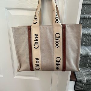 Chloe Woody Large Logo Canvas Tote - Very Good Condition